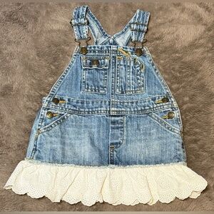 NWOT - Ralph Lauren Girls Denim Overall/Pinafore Dress w/ Lace Hem, Size - 24mo